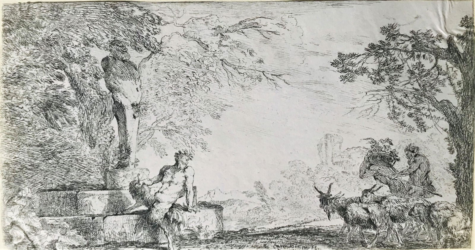 CASTIGLIONE. Satyr rests under the statue of Priapus. (1 of 1)