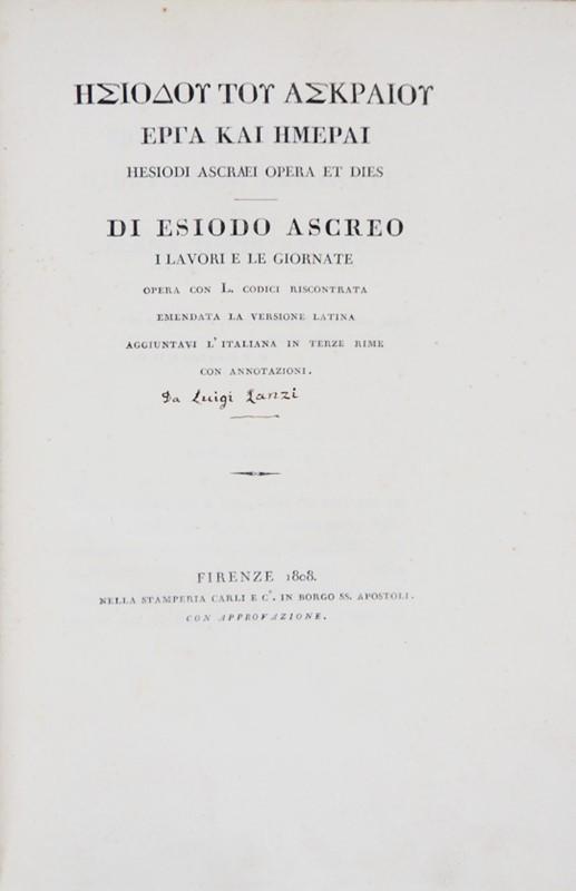 Greek Literature. ESIODO. H?siodou tou Askraiou Erga (1 of 1)