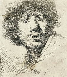 REMBRANDT. Rembrandt in a cap, open mouthed and