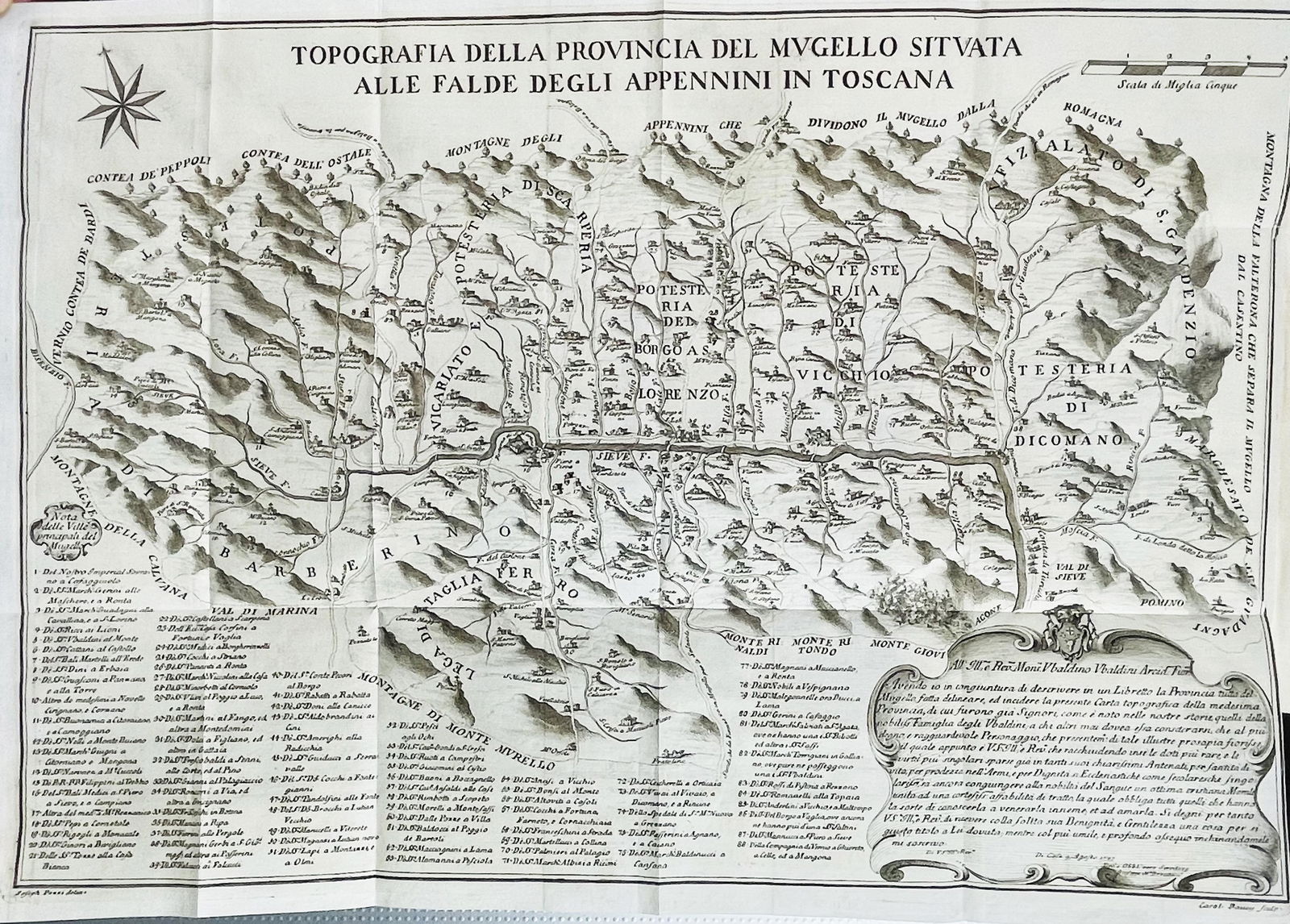 Mugello. BROCCHI. Descrizione della provincia del: BROCCHI, Giuseppe Maria. Descrizione della provincia del Mugello con la carta geografica del medesimo. Aggiuntavi un’antica cronica della nobil famiglia da Lutiano…Firenze, Anton Maria Alb