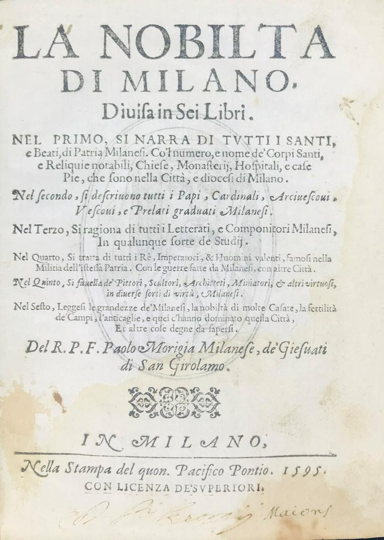 Milan. MORIGIA. La nobilta di Milano, divisa in sei libri. (1 of 1)