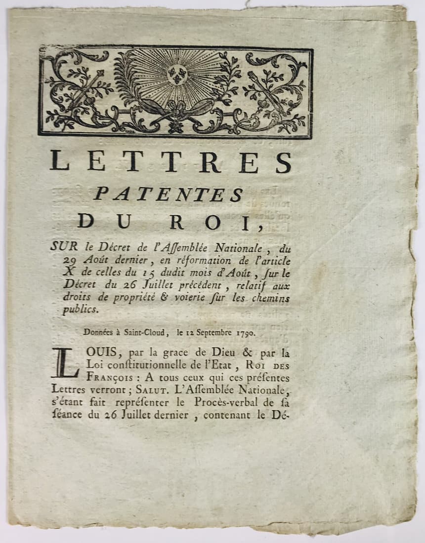 Environment protection. Lettres Patentes du Roi... relatif aux droits de proprietes & voierie sur le (1 of 1)