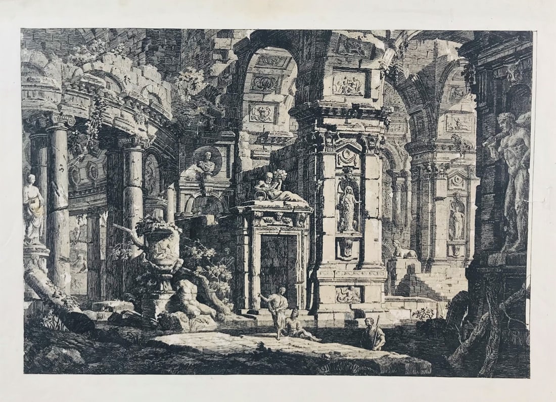 GASPARI. Architectural fantasy with statue of Hercules. (1 of 1)