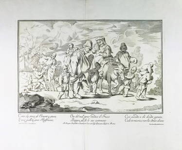 BOMBELLI. Storie di Pulcinella.: BOMBELLI, Pietro Leone. Storie di Pulcinella. Napoli, 1780 4 Acquaforti. Inciso di 350x505 mm. Grandi margini. In Cartiglio nella prima incisione “Pier Leone Ghezzi Inventò / Pier Leone Bom