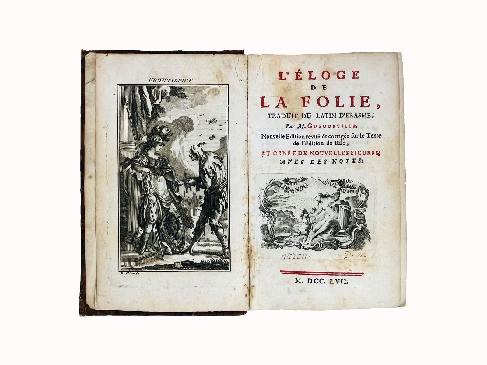 ERASMUS - EISEN. L'éloge de la folie, traduit du latin d'Erasme, par M. Gueudeville. (1 of 2)