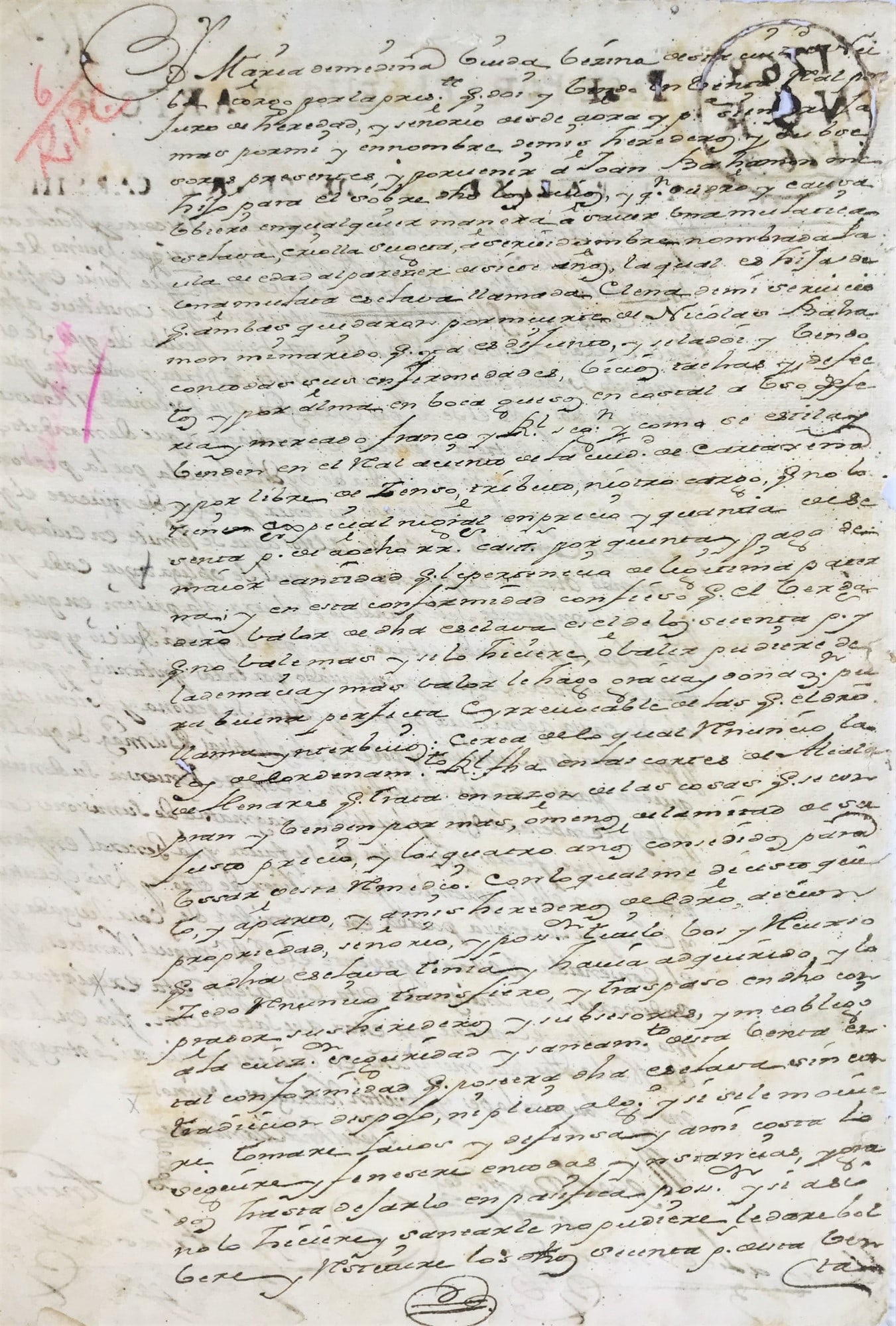 SLAVERY. Spanish handwritten deed of sale of two slaves in Nouvelle Grenade, 1769. (1 of 2)