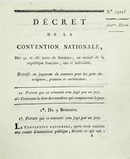 Light Blue Paper. Decret de la Convention Nationale… Relatifs au jugement du concours pour le: Decret de la Convention Nationale, des 9 et 26 jours de brumaire, an second de la r&#233;publique&#8230; Relatifs au jugement du concours pour le prix de sculpture, peinture et architecture.Saint-Jean