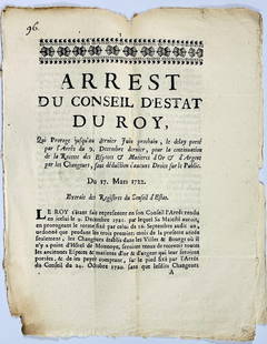 Law System - Guarantee of coin value. Arrest du Conseil d'Estat du Roy, qui Proroge jusqu'au dernier: Arrest du Conseil d'Estat du Roy, qui Proroge jusqu'au dernier Juin prochain le délay porté par l'Arrest du 9 Décembre dernier pour la continuation de la Recette des Espèces et Mat