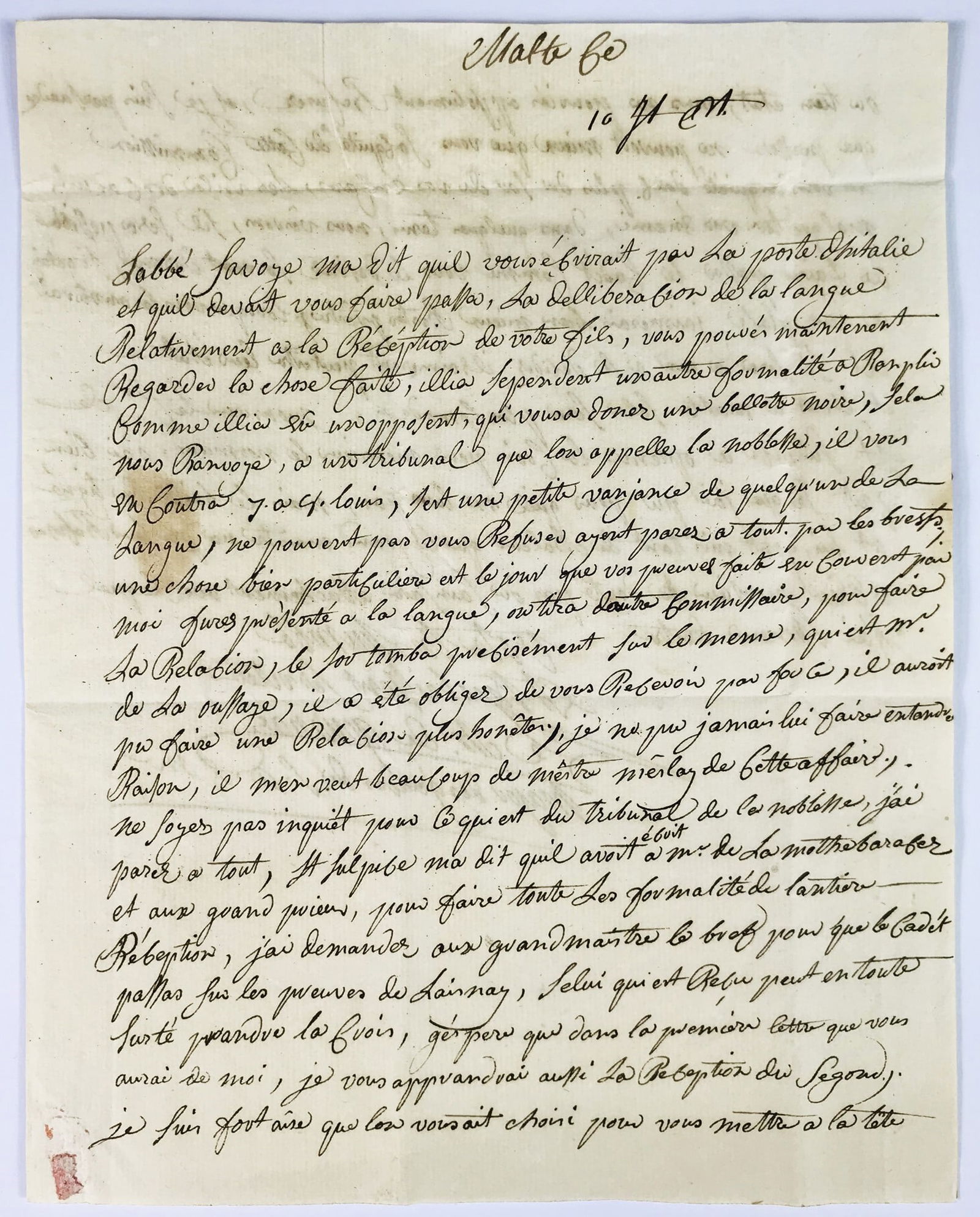 Order of Malta. Three handwritten letters on admission into the Order of Malta. (1 of 3)