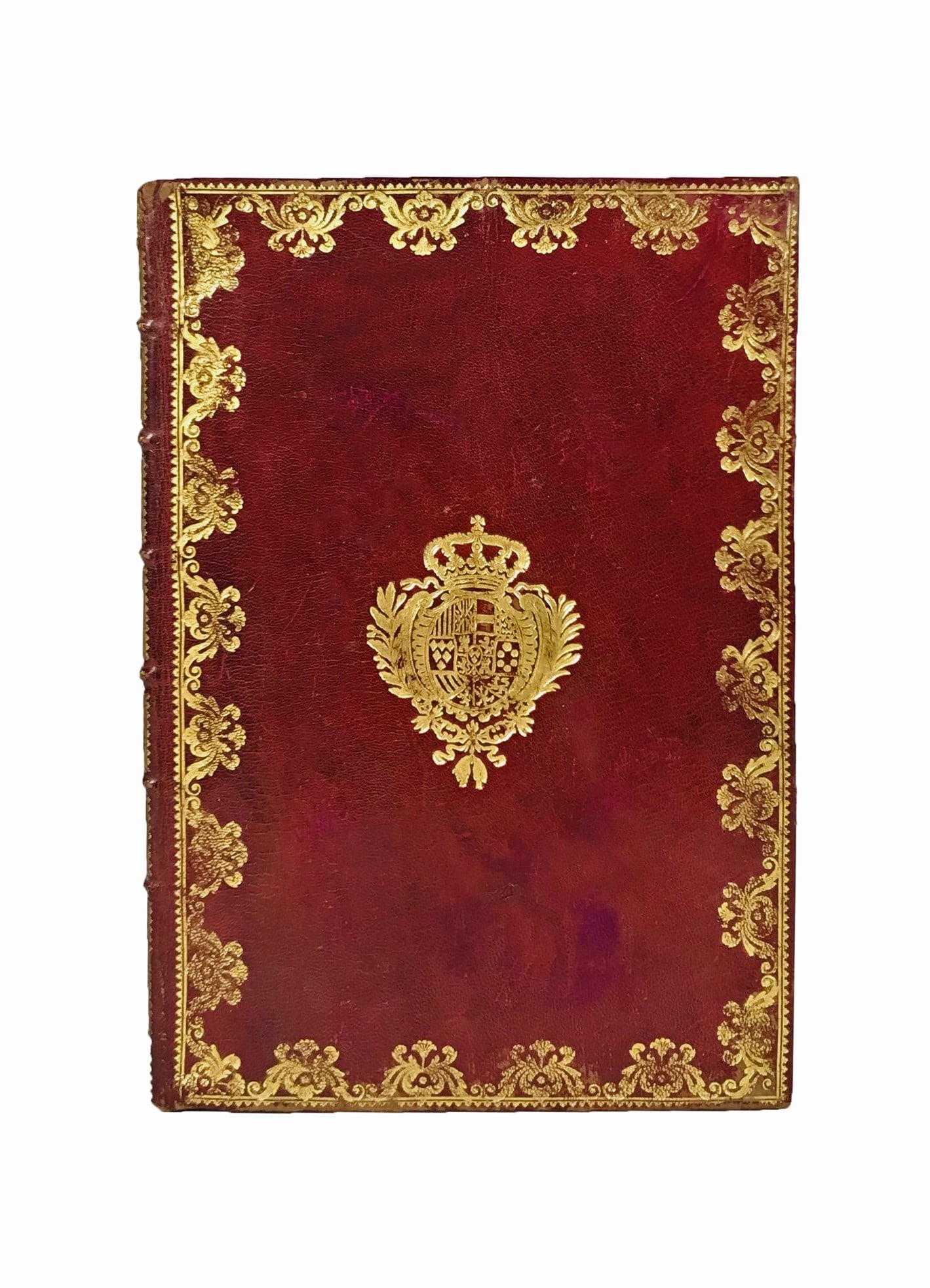 Red Morocco binding with coat of arm of King Charles III of Spain. BROCHERO. Patente di nobiltà (1 of 6)