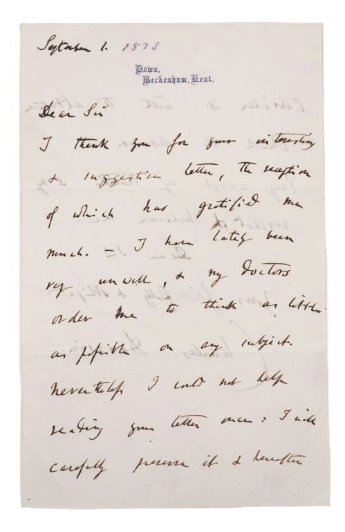 DARWIN. Lettera autografa firmata, inviata a Theodor Gomperz, riguardo “Expression of the (1 of 2)