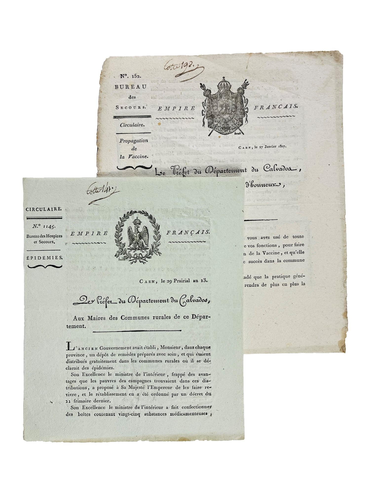 Vaccination. Due circolari a stampa del Prefetto di Calvados Caffarelli sulla vaccinazione. (1 of 1)