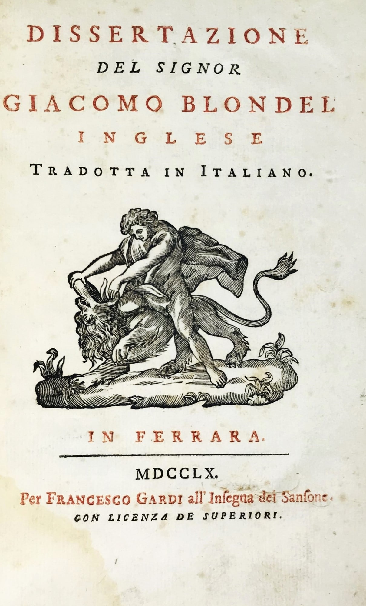 Essay on pregnancy. BLONDEL. Dissertazione: Della forza dell'immaginazione delle donne gravide sovra (1 of 1)