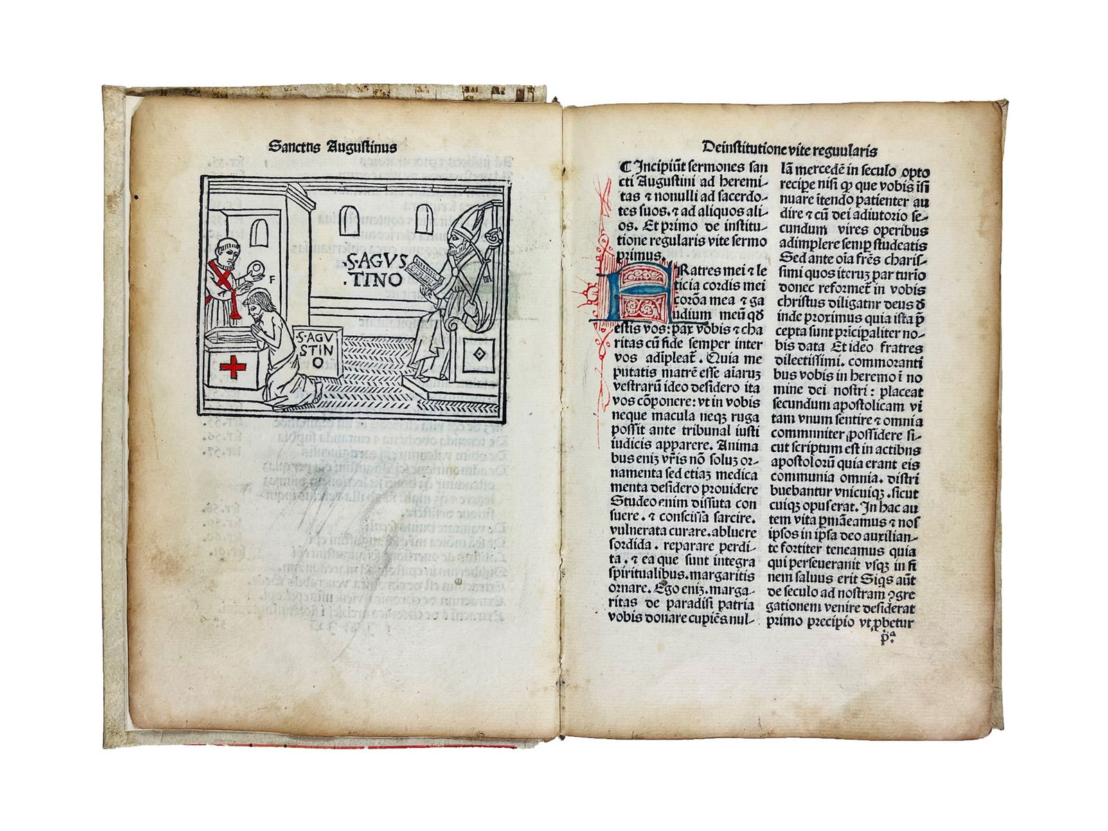 Illustrated Incunabulum of St. Augustine. AUGUSTINUS. Sermones ad heremitas & ad alios feliciter. (1 of 2)