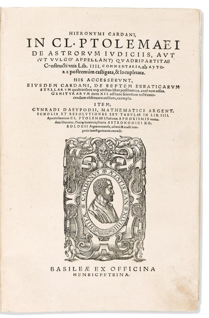 Astrology. CARDANO. Hieronymi Cardani, In Cl. Ptolemaei De astrorum …Cunradi Dasypodii... (1 of 1)