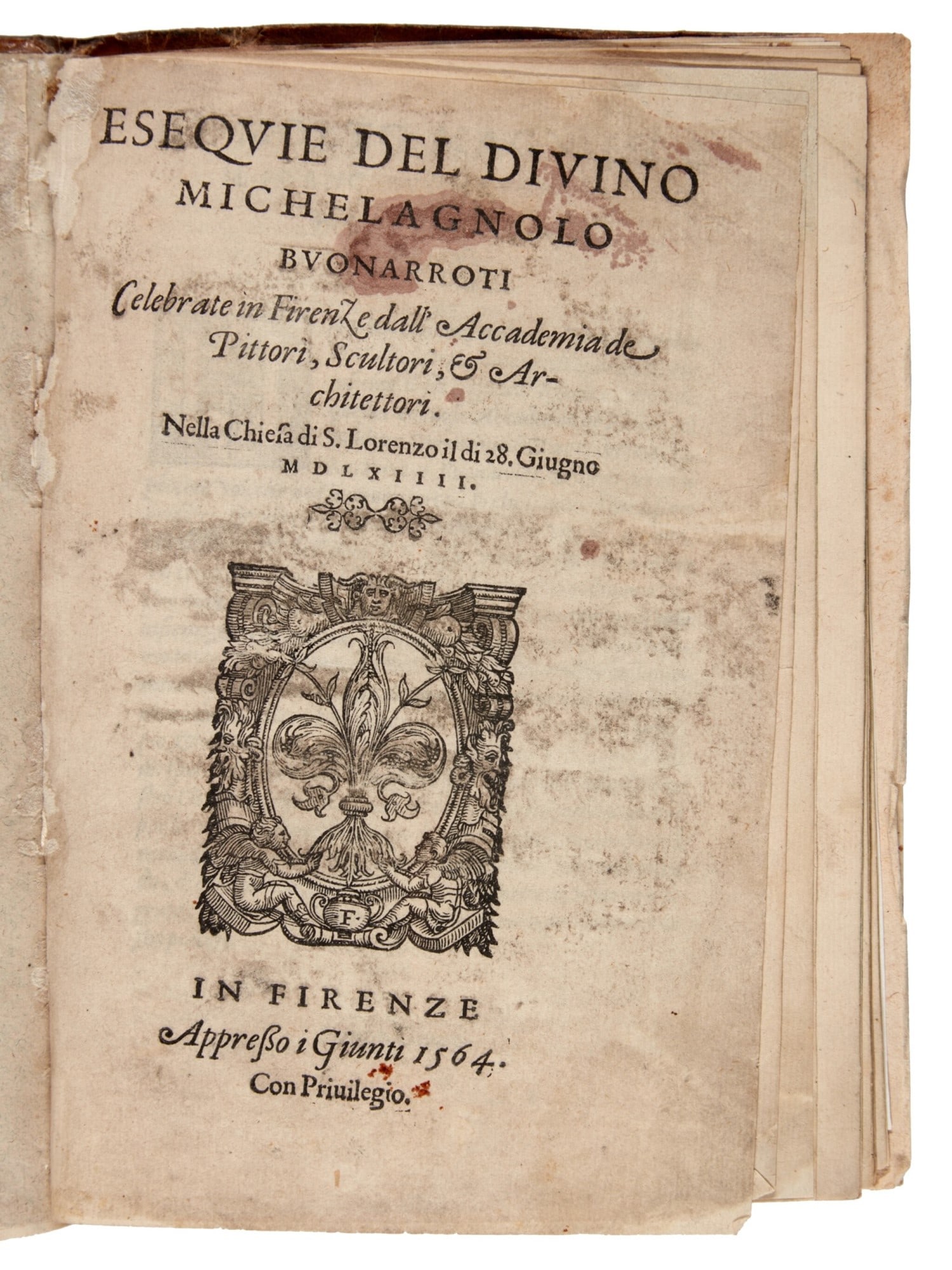 MICHELANGELO - BORGHINI. Esequie del divino Michelagnolo Buonarroti Celebrate in Firenze (1 of 4)