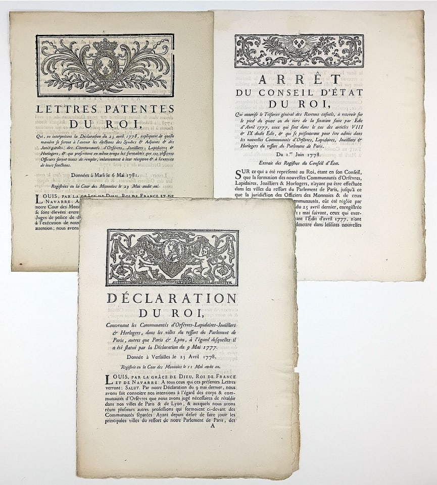 Louis XVI. Goldsmiths, Gemstone Cutters, Jewellers and Watchmakers. Lot of three pamphlets. (1 of 1)