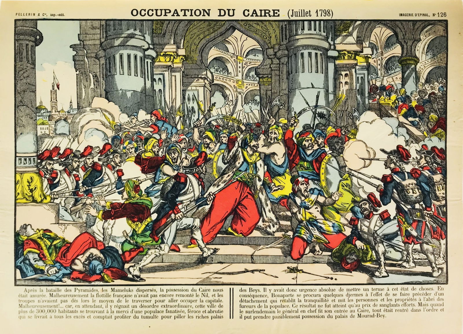Epinal - Napoleon Bonaparte's campaign in Egypt. Two colored lithographs. (1 of 2)