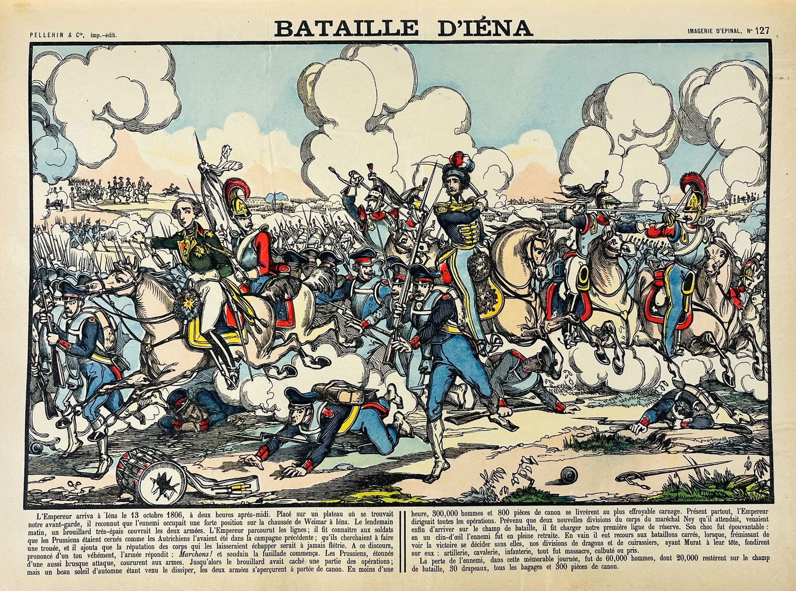 Epinal. Napoleonic War. Bataille d’Iena & Bataille d’Austerlitz. Two colored litographs. (1 of 2)