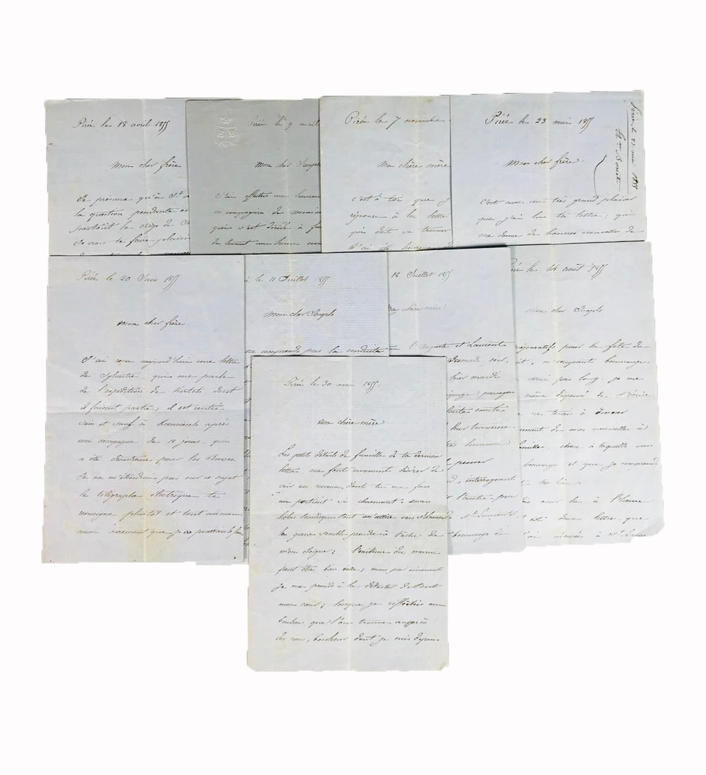 Crimean War. Nine letters by French Navy officer from Piraeus (Greece).: BONET, Etienne. Nove lettere autografe firmate. Dal Pireo.1855-1856Lettere in 8vo, su carta azzurra. Complessivamente 36 pagine. Buono stato di conservazione. Ufficiale della Marina Francese, E. Bonet