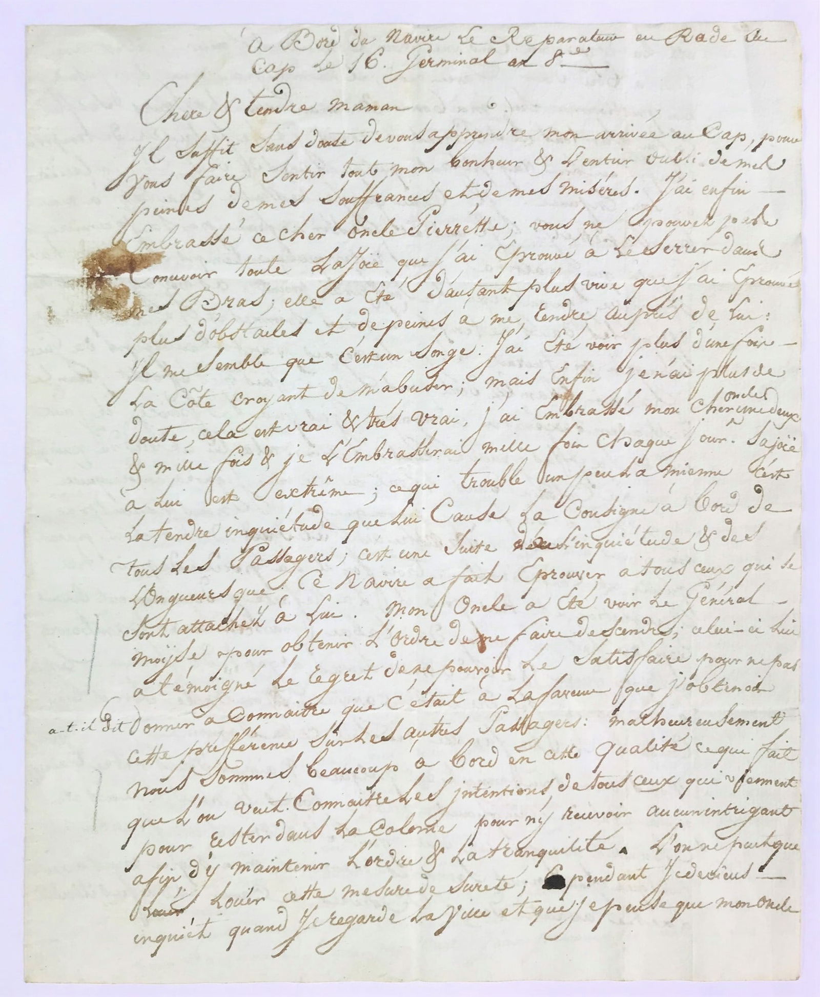Santo Domingo. Lettera autografa firmata di Jean Baptiste Ricard … a sa Mere la Citoyenne (1 of 2)