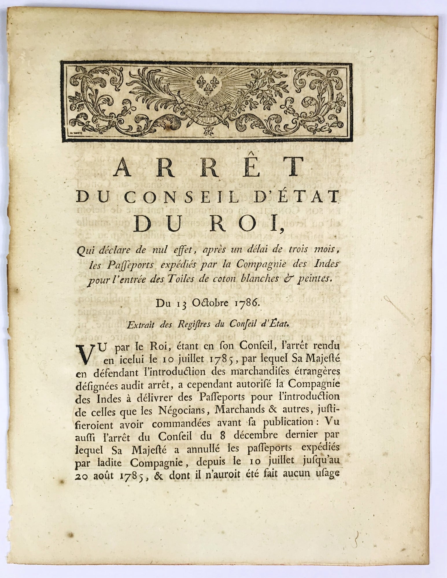 Compagnie Des Indes. CALONNE. Arrêt du Conseil d’État du Roi, qui déclare de (1 of 1)