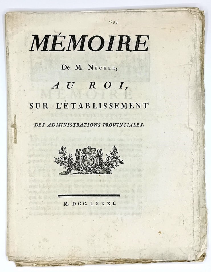 Economy. NECKER. Mémoire de M. Necker, au Roi sur l’établissement des (1 of 1)