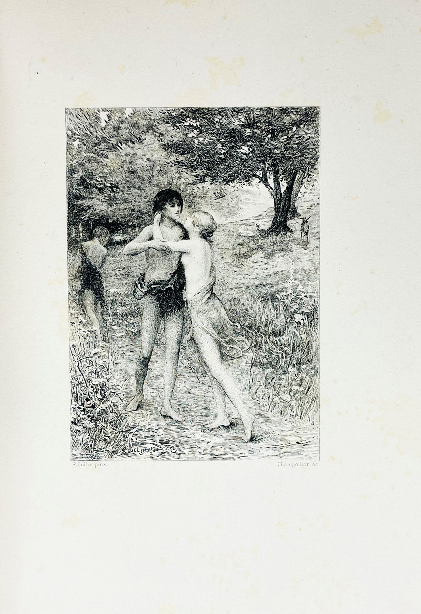 LONGUS. Daphnis et Chloe.: LONGUS. Daphnis et Chloe.Paris, Editions Jules Tallandier, s.d. (1890)4to; 250x160 mm; legatura in mezza pelle blu con angoli, dorso ornato con fleurons e greca in oro, titolo in oro entro tassello ro