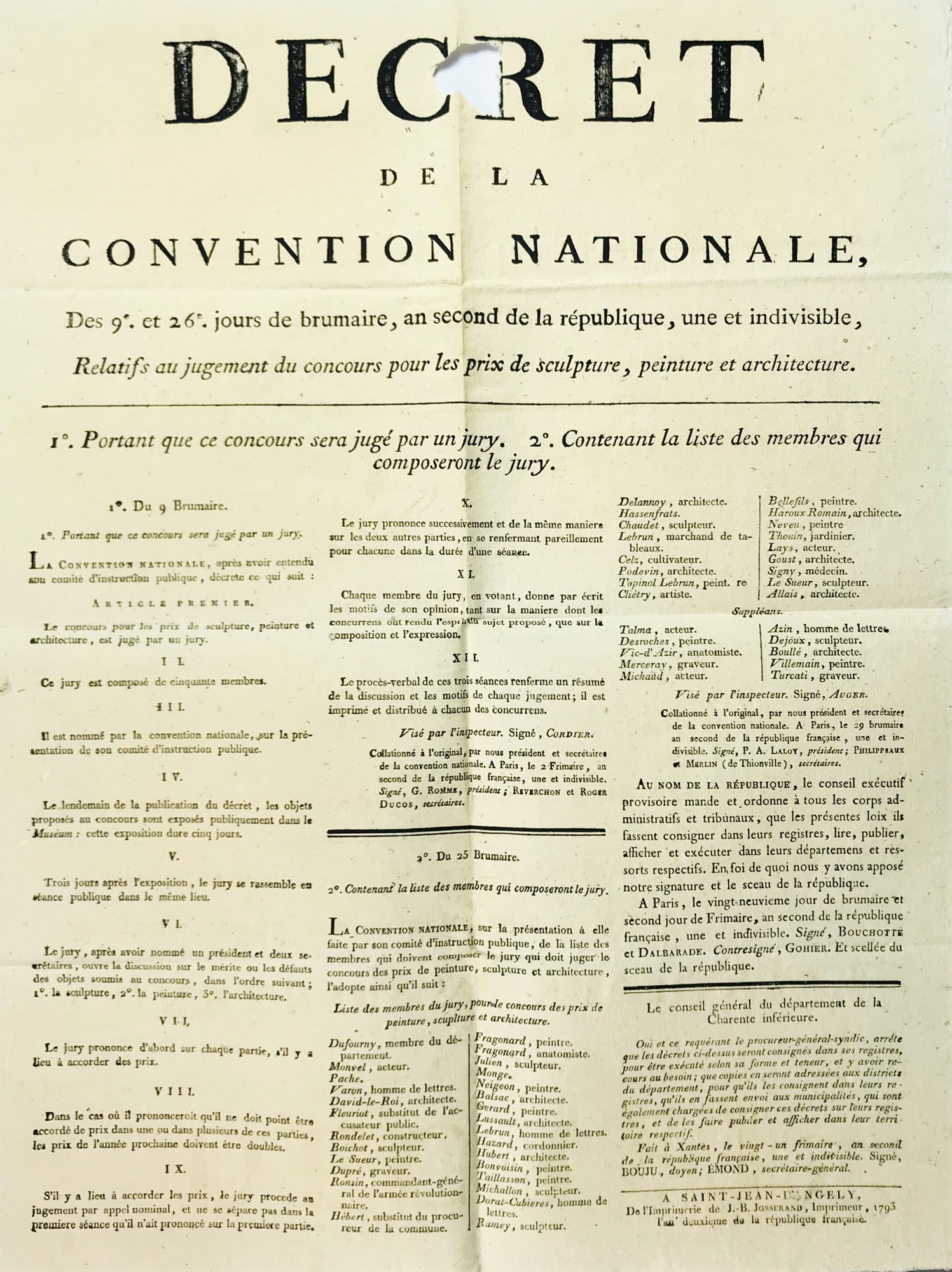 The artists during the French Revolution. Decret de la Convention Nationale... Relatifs au jugement (1 of 1)
