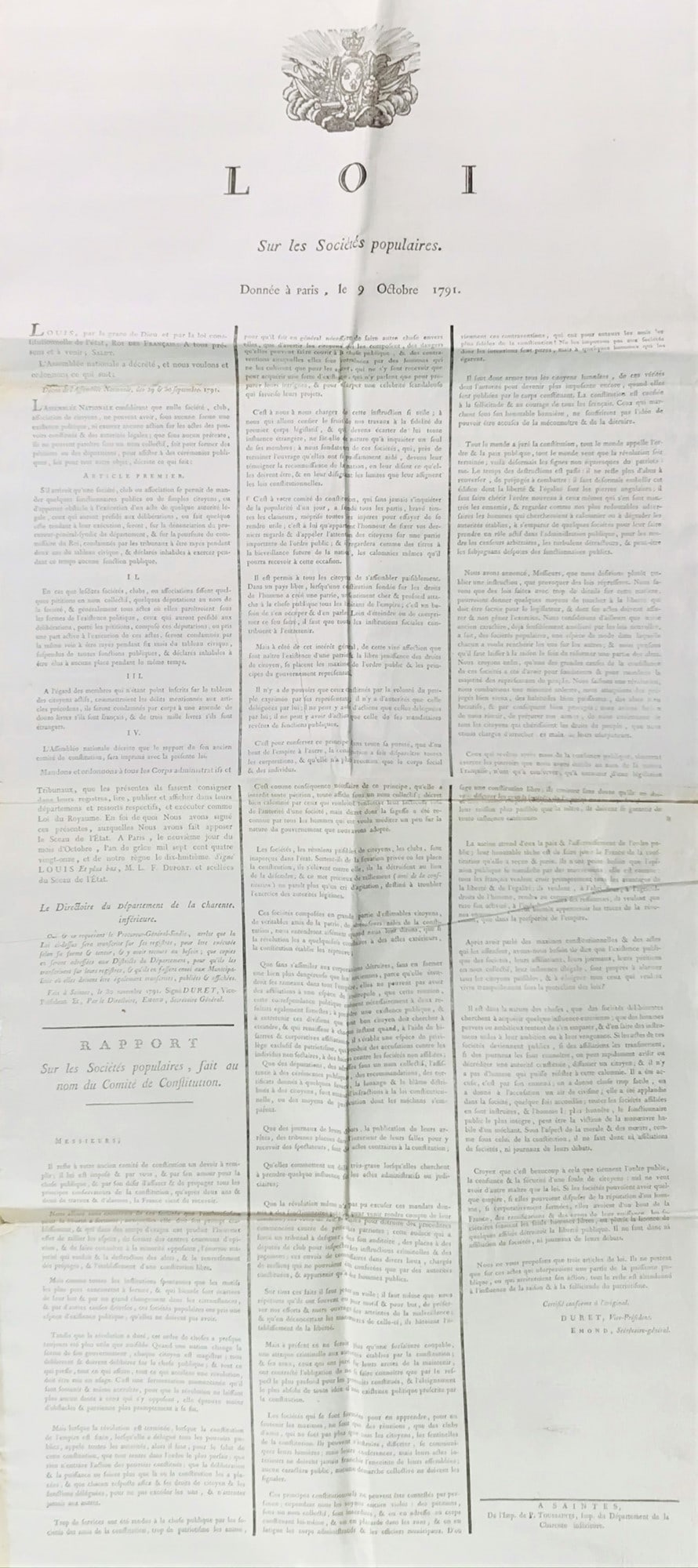 Limitations of Popular Societies - French Revolution. Loi Sur les Societes populaires. (1 of 1)