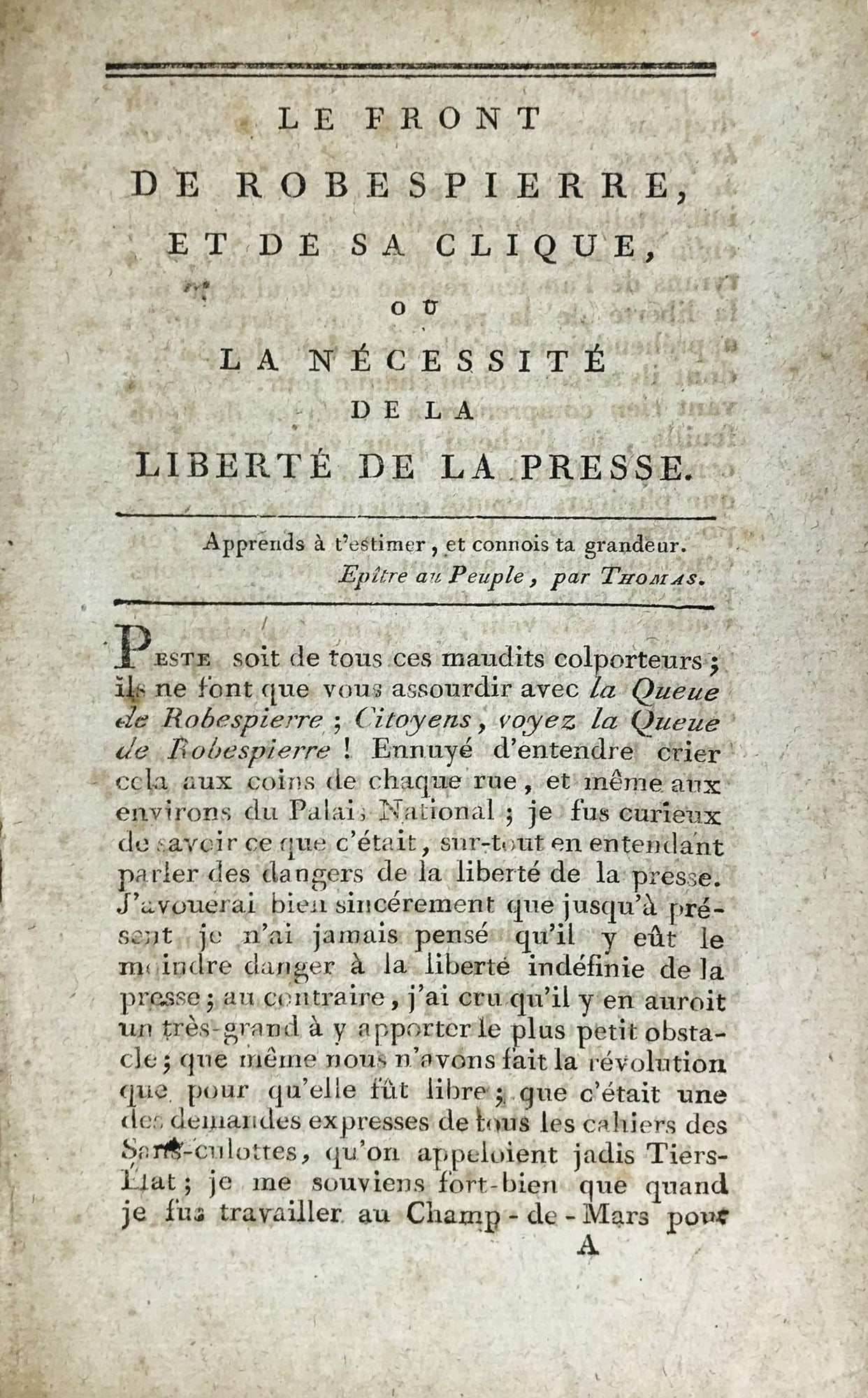 Robespierre and Freedom of the press. Baraly. Le Front de Robespierre et de sa Clique, ou la (1 of 1)