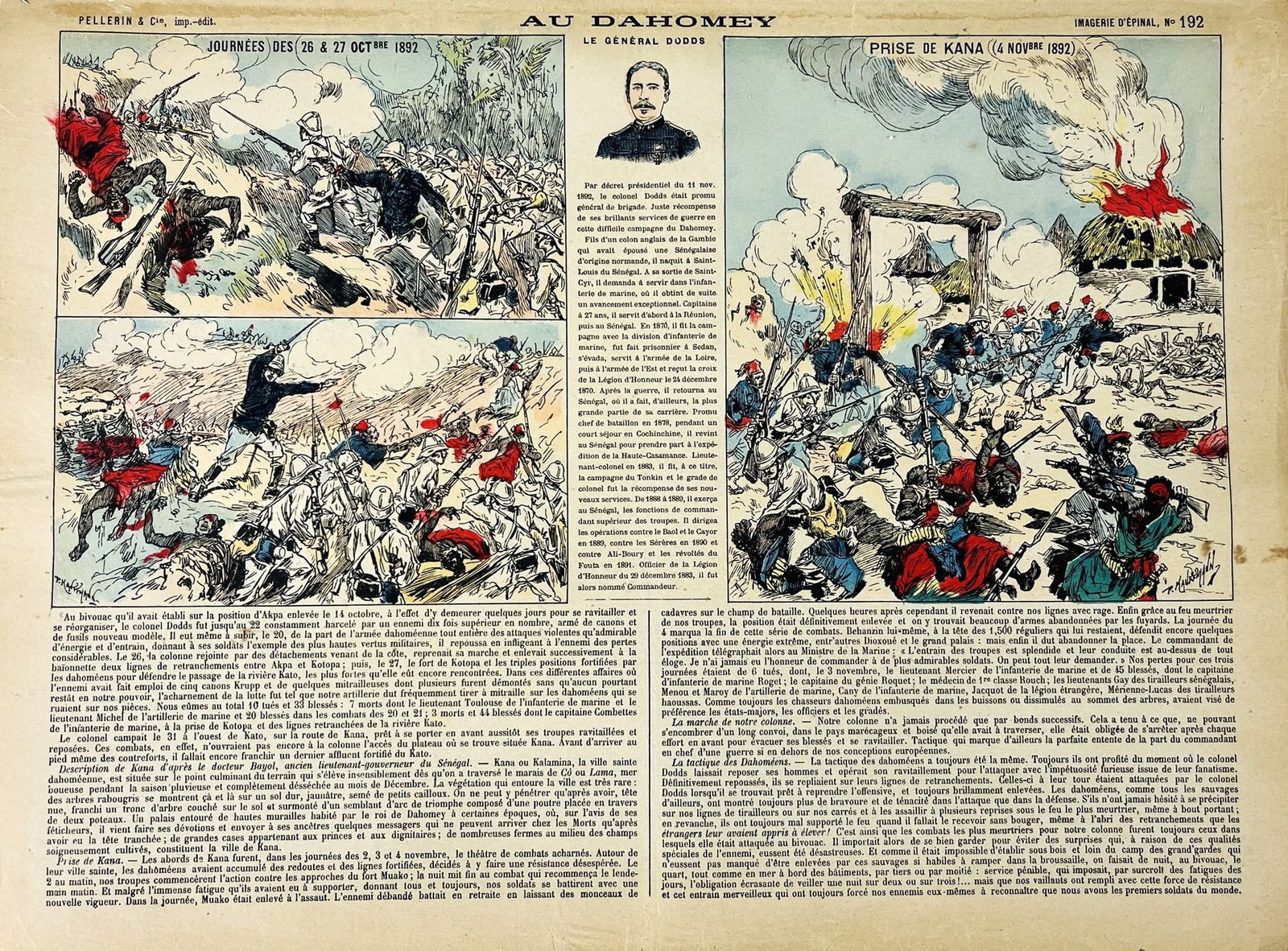 Epinal. Second Franco-Dahomean War (Conquest of Benin). 1892. Two colored lithographs. (1 of 2)