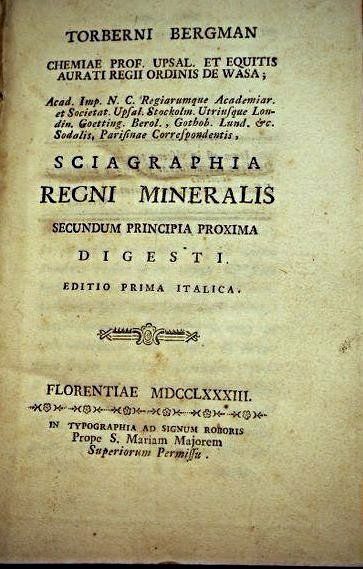 BERGMAN, Torbern Olof. Sciagraphia Regni Mineralis (1 of 2)