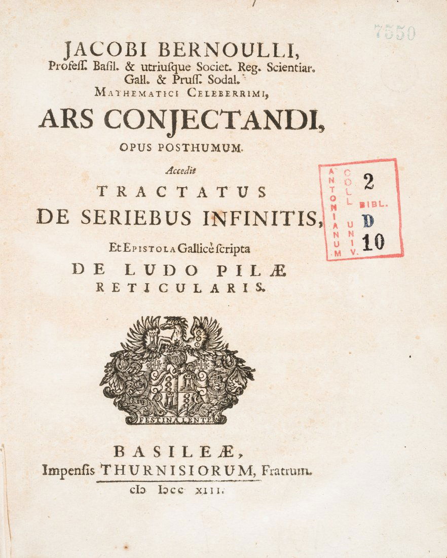 BERNOULLI, Jacob. Ars Conjectandi (1 of 4)