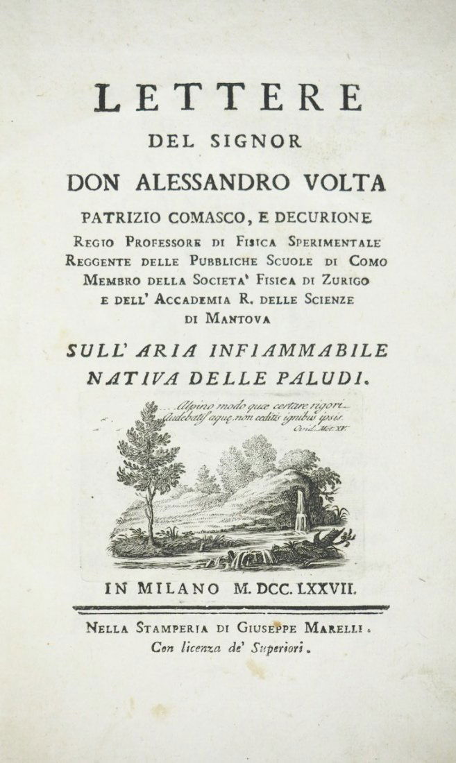 VOLTA, Alessandro. Lettere sull’aria infiammabile (1 of 5)