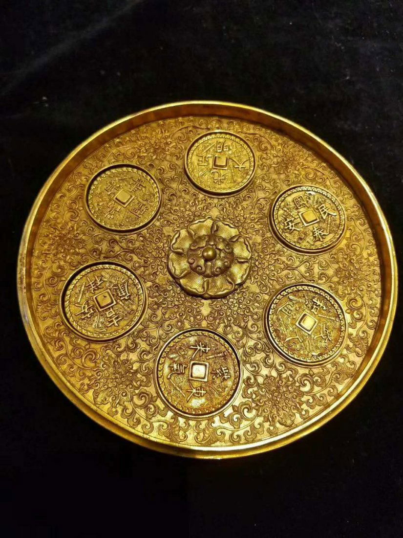 Qing Copper gilt exquisite carving Supply of money pot (1 of 7)