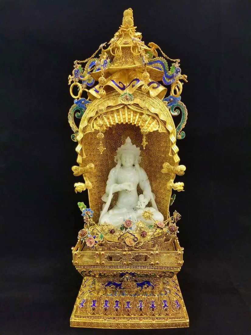 Qing Silver gold Hetian White jade Guanyin (1 of 8)