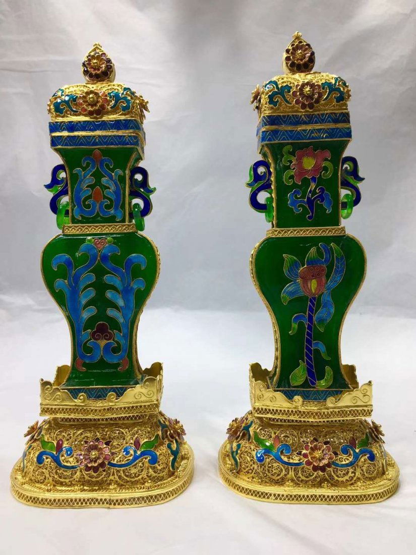 Emerald Jade Silver gilt filigree vase (1 of 6)