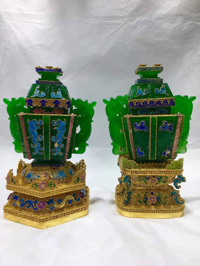 Emerald Jade Silver gilt filigree tripod（鼎 (1 of 10)
