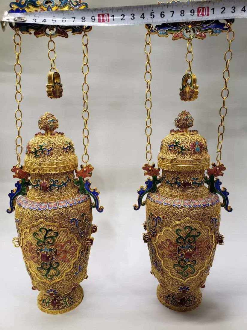 Qing dynasty Silver wire gold hanging bottle (1 of 8)