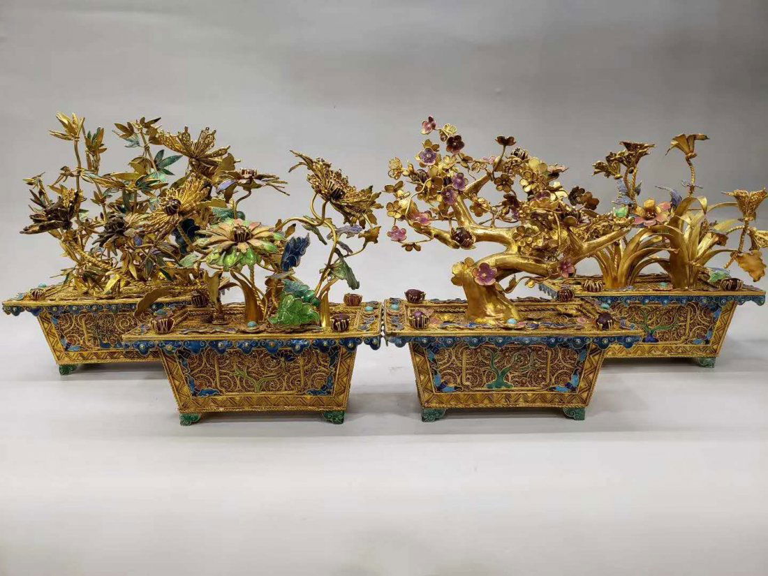 Qing Silver Gold-plated enamel gold silk craft (1 of 8)