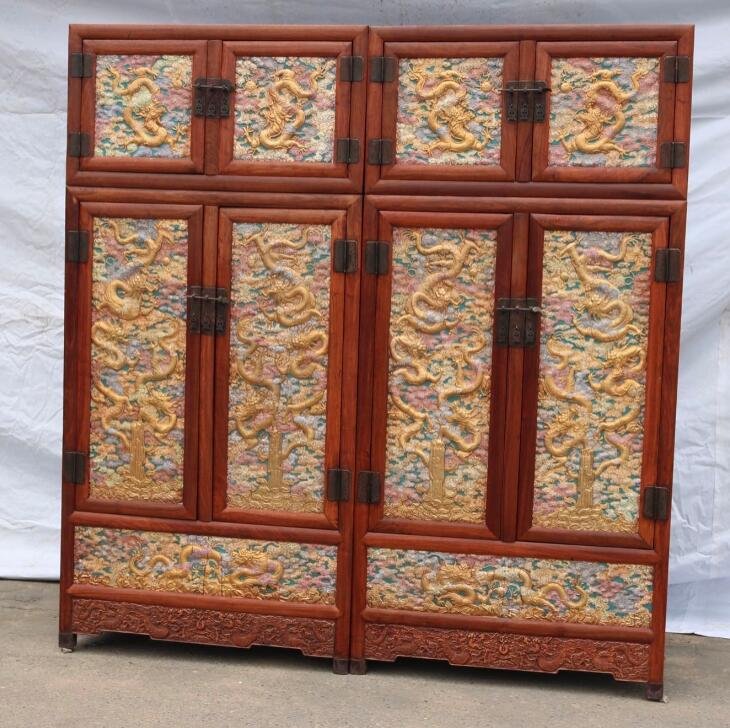 Huanghuali Engraving Dragon Cloisonne Trace gold Cabine (1 of 7)