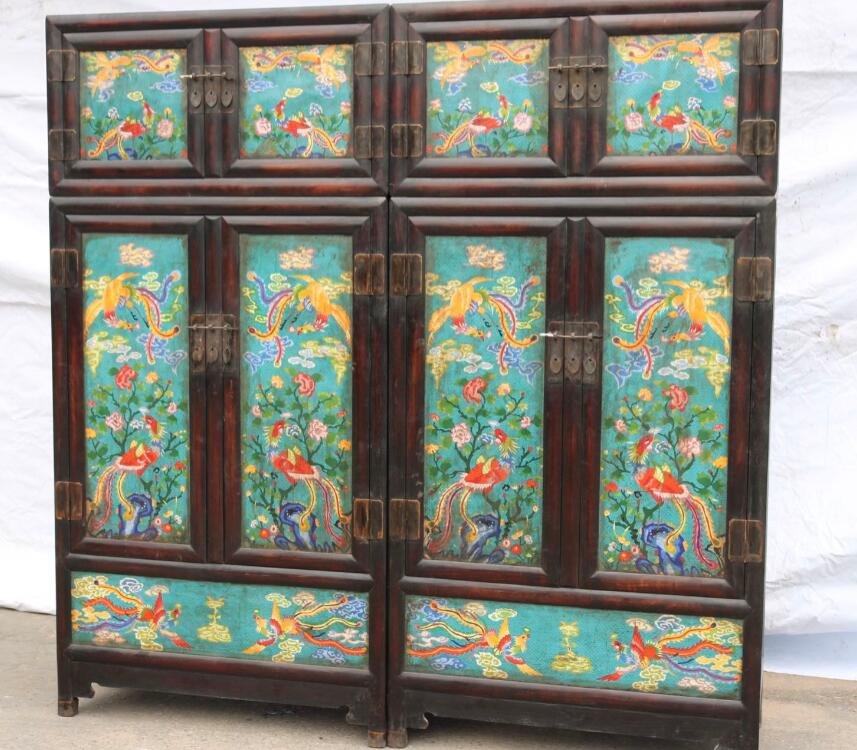 Red sandalwood Carving Dragon  mosaic Cloisonne cabinet (1 of 6)