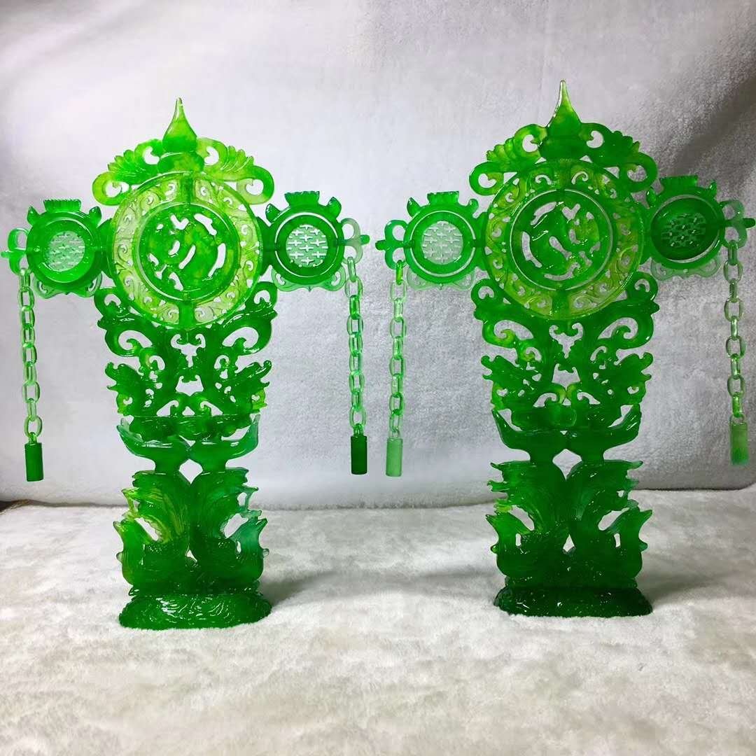 Emerald jade dragon and phoenix ornaments (1 of 8)