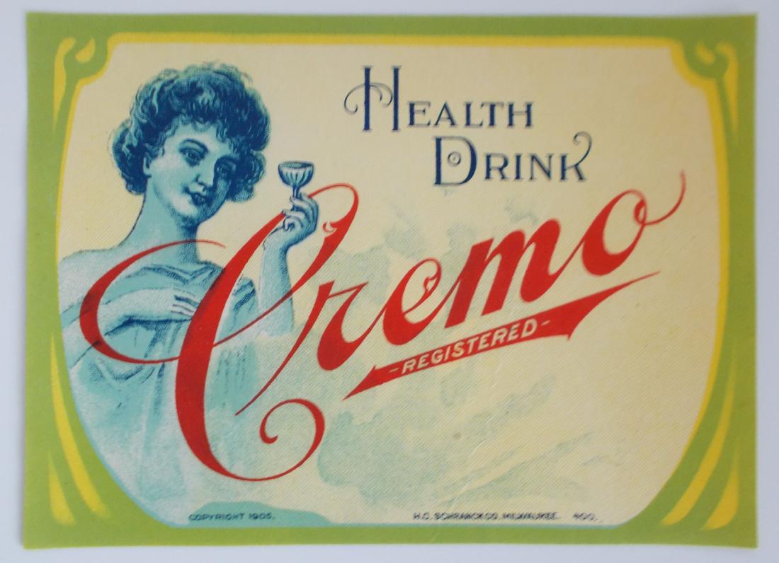 Early Cremo Health Drink Bottle Label c.1905 - Unused: Early Cremo Health Drink Bottle Label c.1905 – Unused