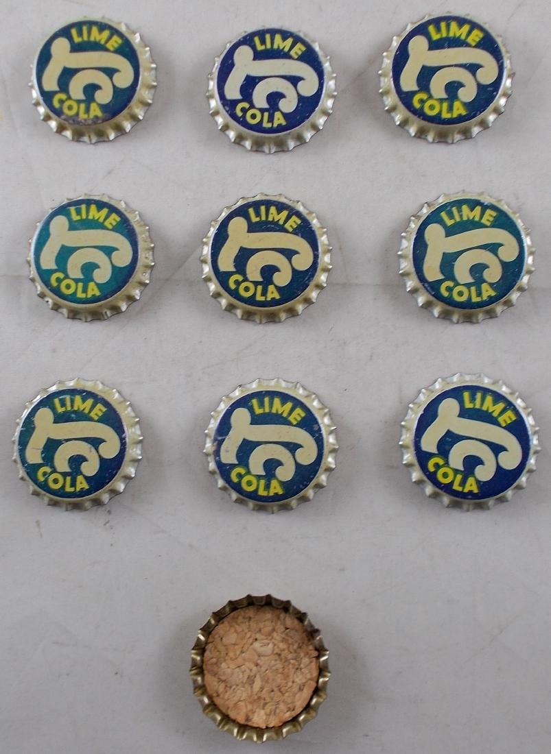 10 Scarce LC Lime Cola cork lined soda caps: Unused old stock.