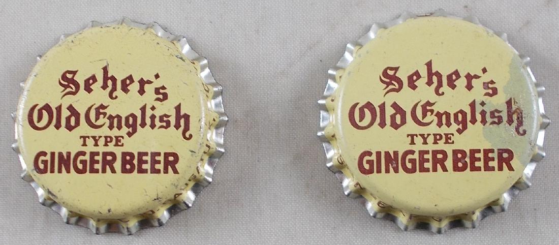 2 Seher's Old English Ginger Beer Soda Cap, c.1950's: Found at the Kasten Beverage bottling plant in Saugatuck, MI. Nice unused condition.