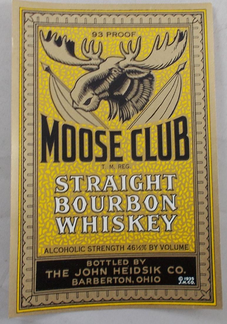 Large rare Moose Club Whiskey label: New old stock