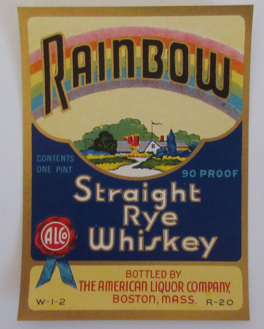 Rainbow Rye Whiskey Label - Large One Pint Size Label.: Unused old stock found at The American Liquor Company in Boston, MA. Very good quality gilded labels. Excellent condition.