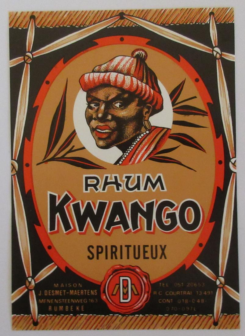 Kwango Rum Label. c.1930's: Vintage unused old warehouse stock. 5.5”